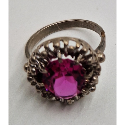 303 - SILVER (925) PINK STONE SET RING (Size ______ , Total Weight _____) (Boxed)