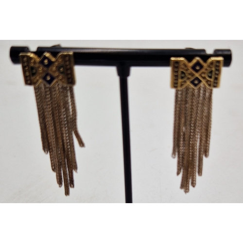 59 - SILVER (Gilt) / ENAMEL TASSEL EARRINGS (Old)