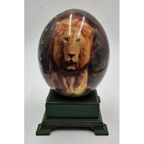 358 - OSTRICH EGG  With LIONS & LIONESSES DESIGN