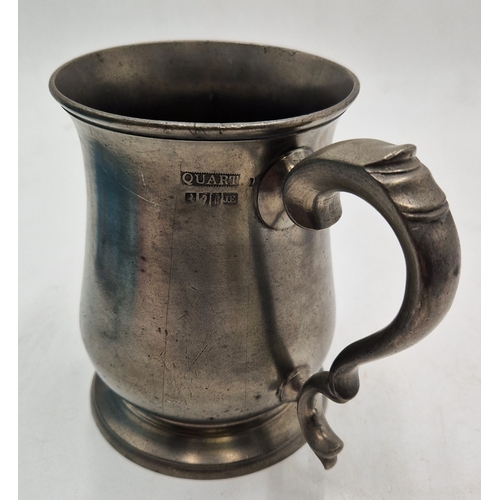 69 - ANTIQUE ENGLISH PEWTER 1 QUART TANKARD J EDWARDS II