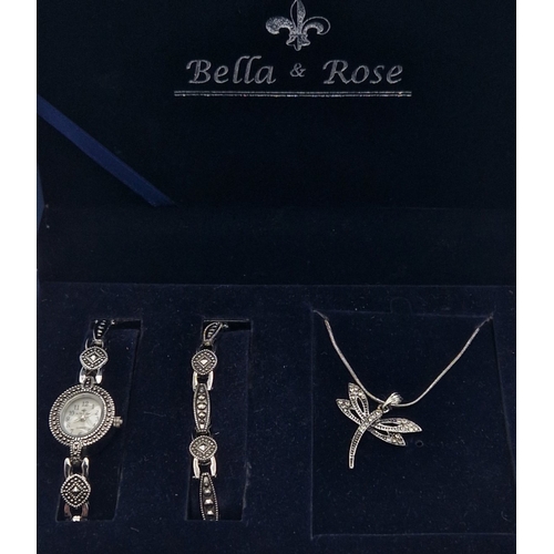 467 - BELLA & ROSE BRACELET,NECKLACE & WATCH SET (Original Box)