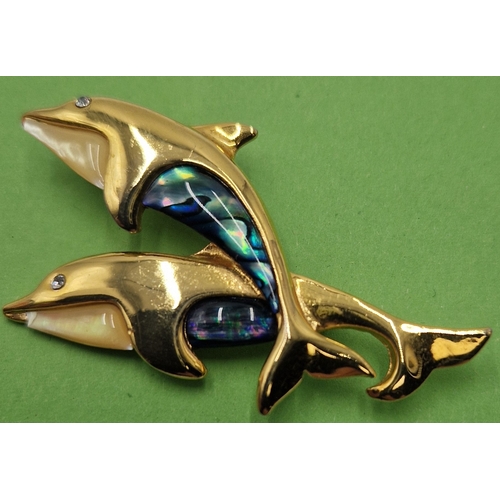 468 - METAL/ENAMEL BROOCH FASHIONED AS DOLPHINS