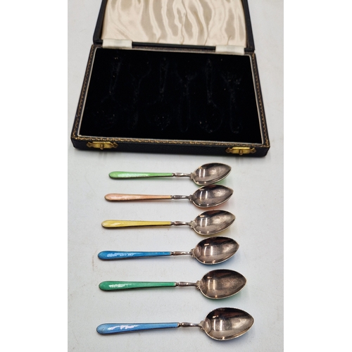 476 - SOLID SILVER GUILLOCHE TEA SPOONS (6)  (Hallmarked For Birmingham 1957) (Original Case)