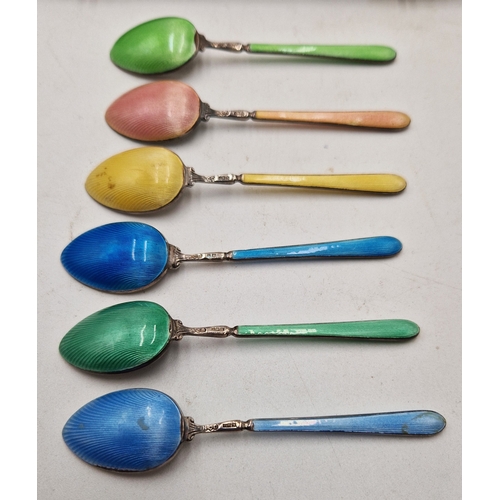 476 - SOLID SILVER GUILLOCHE TEA SPOONS (6)  (Hallmarked For Birmingham 1957) (Original Case)