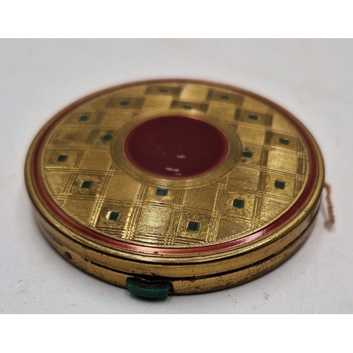 495 - COTY ART DECO RED,GOLD & GREEN POWDER COMPACT