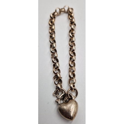 497 - SILVER (925) HEART PADLOCK BRACELET (Total Weight 16.9 Grams)