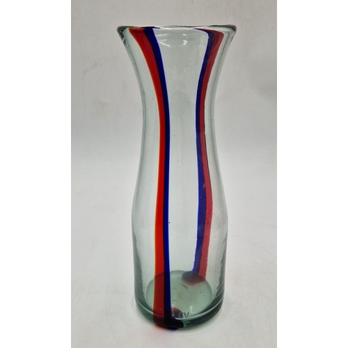 504 - ANTHROPOLOGIE BLUE/RED 27.5cm CARAFE/VASE Signed Clare V