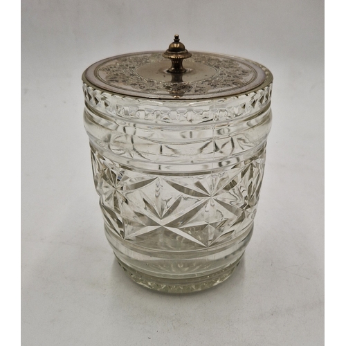 695 - GLASS 15cm BISCUIT BARREL With METAL LID