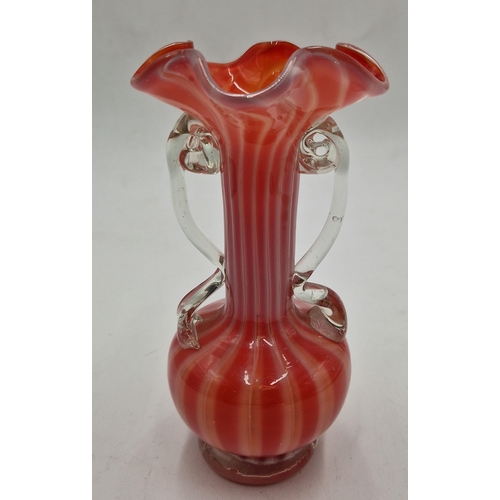 773 - ART GLASS  CANDY STRIPE 16cm VASE