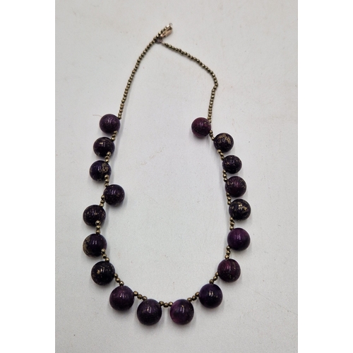 174 - SILVER (925) PURPLE BEADED NECKLACE