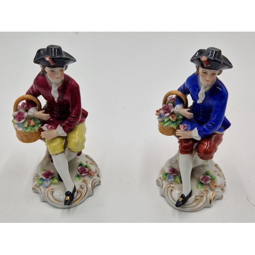 78 - GERMAN/DRESDEN PORCELAIN FIGURINES OF TWO FLOWER SELLERS (2)