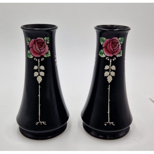 86 - SHELLEY CHINA Large 22cm VASES (2) IN A CHARLES RENNIE MACKINTOSH STYLE DESIGN