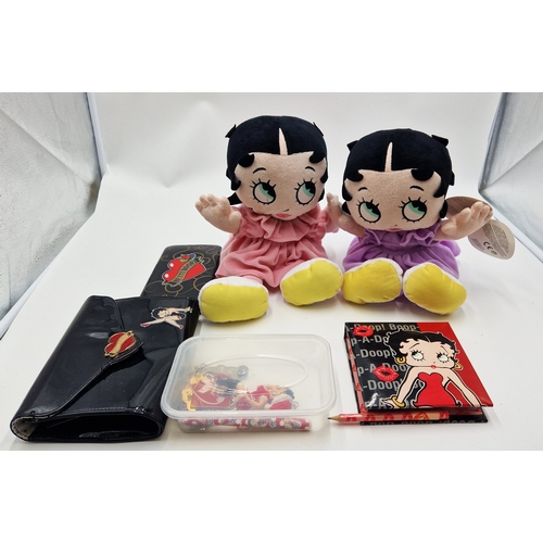 717 - BETTY BOOP DOLLS (2) HANDBAG, PURSE, NOTEBOOK, KEY RINGS & PEN