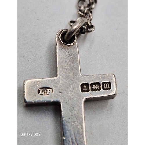 605 - SILVER CROSS PENDANT (Hallmarked For Birmingham 1911) By Lewis Hart ON A SILVER (925) _____cm NECK C... 