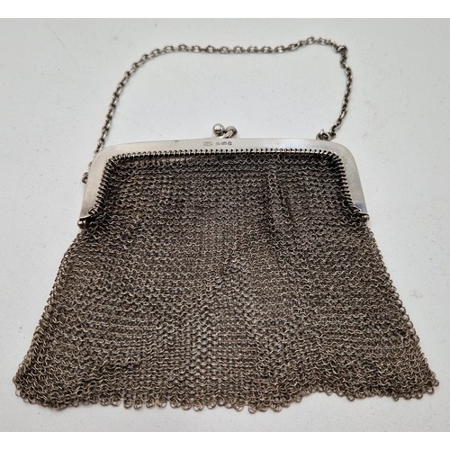 610 - SILVER MESH PURSE (Hallmarked For London 1919 By Makers Cohen & Charles (Total Weight 62 Grams)