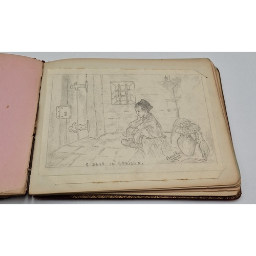 88 - LEATHER ALBUM With SKETCHES INSIDE Signed c1910/20