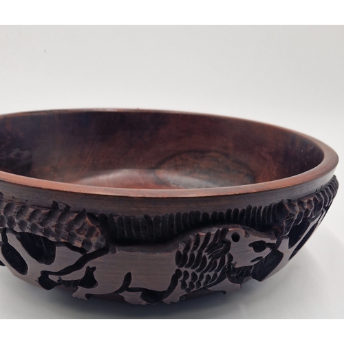 19 - WOODEN Extra Large Large 30cm Dia WILD ANIMAL AFRICAN BOWL