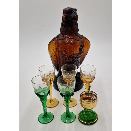 140 - GLASS DECANTER FASHIONED AS AN EAGLE Plus VARIOUS GLASSES (6) (Please Note This Lot WILL NOT BE PACK... 