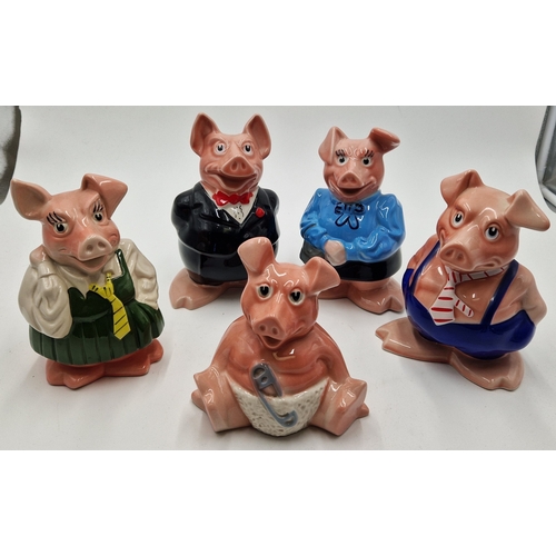 158 - WADE SET OF FIVE NAT WEST PIG MONEY BOXES (BABY-