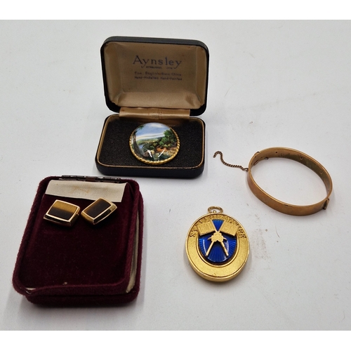 163 - JEWELLERY ITEMS Inc BANGLE, CUFFLINKS  MASONIC ITEM, Etc