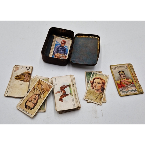 164 - VARIOUS CIGARETTE CARDS IN OLD TIN