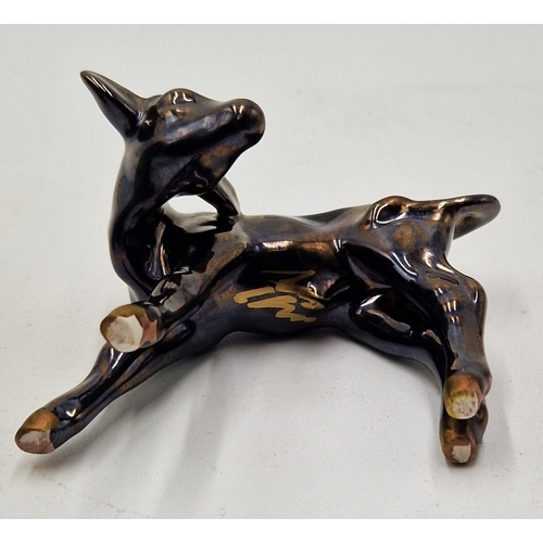 72 - ANITA HARRIS ART POTTERY 7.5cm x 9.5cm GOLDEN/BRONZE MODEL OF A CALF Signed In Gold By Anita Harris