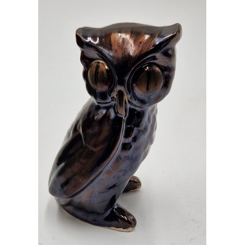 73 - ANITA HARRIS ART POTTERY 11cm GOLDEN/BRONZE MODEL OF AN OWL Signed In Gold By Anita Harris