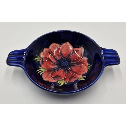 78 - MOORCROFT Large 15cm Dia DISH IN THE ANEMONE DESIGN ON BLUE GROUND