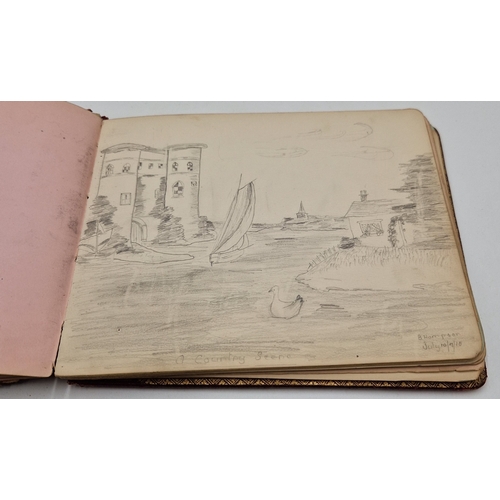 88 - LEATHER ALBUM With SKETCHES INSIDE Signed c1910/20