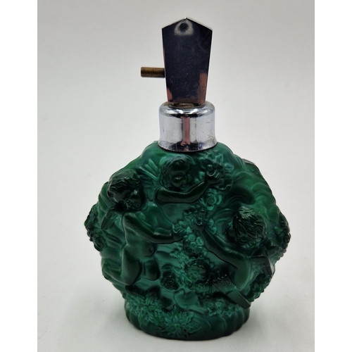 96 - GREEN 14cm MALACHITE CHURUB PERFUME BOTTLE By Schlevogt Hoffmann c1930s