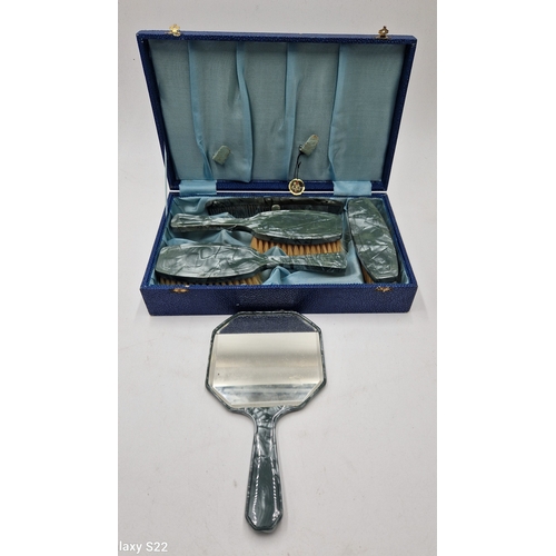 106 - HAIR GROOMING SET c1950s/60s Includes TWO HAIR BRUSHES,COMB,BRUSH,BEVEL EDGED MIRROR All IN ORIGINAL... 