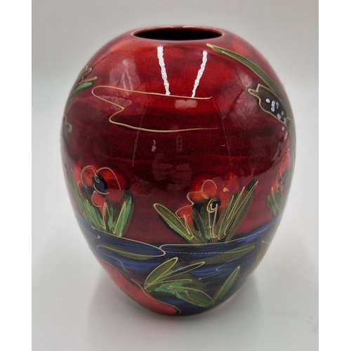 69 - ANITA HARRIS ART POTTERY 15cm DELTA VASE IN THE KINGFISHER DESIGN (Signed In Gold By Anita Harris)