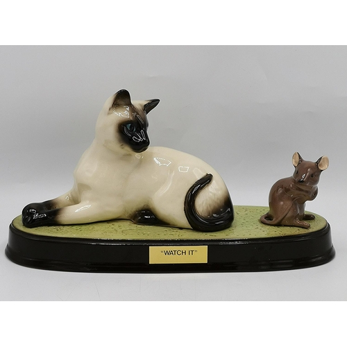 695 - BESWICK 22.2cm MODEL OF A SIAMESE CAT AND A MOUSE 