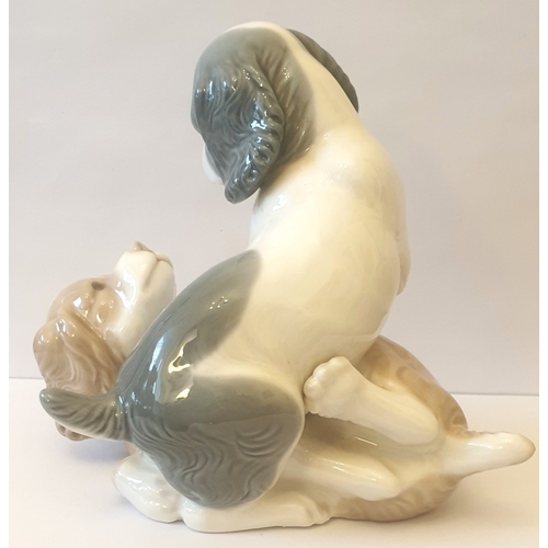 246 - LLADRO (Nao) PORCELAIN Large 16cm x 14cm MODEL OF TWO SPANIEL PUPPIES PLAYING