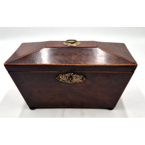 81 - BRASS GEORGIAN SARCOPHAGUS TEA CADDY BOX With KEY And LOCK