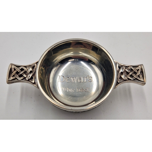 63 - SCOTTISH PEWTER QUAICH (Dewarts White Label Whisky) 
(Scottish small shallow drinking cup, usually w... 