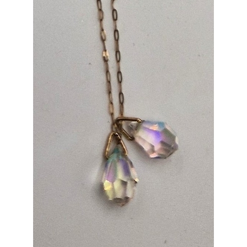71 - 9ct GOLD (Unmarked) 40cm CHAIN With TWO CRYSTAL PENDANTS