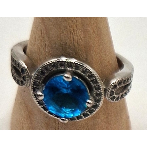 52 - SILVER (925) BLUE STONE SET RING (Total Weight 3.7 Grams)