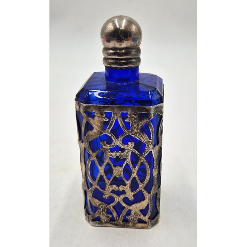 73 - CRYSTAL COBALT BLUE ART NOUVEAU SCENT BOTTLE