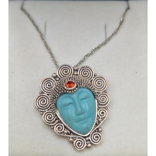 350 - SILVER (925) FACE PENDANT ON A SILVER NECK CHAIN (Boxed)