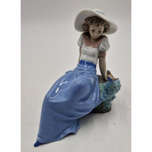 110 - LLADRO (Nao) Large 15cm x 16cm FIGURINE OF A GIRL LEANING AGAINST ROCK WATCHING A SMALL BIRD 'LISTEN... 