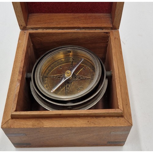 SHIPS COMPASS HOUSED IN IT'S WOODEN BOX