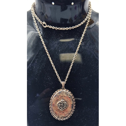 445 - SILVER (925) / MARCASITE LOCKET ON A SILVER NECK CHAIN (Old) (Total Weight 13.2 Grams)