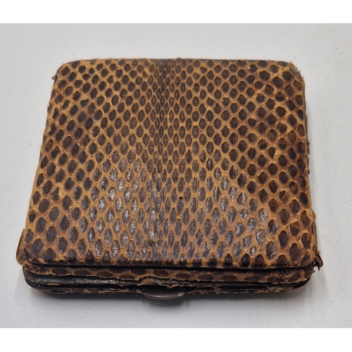 459 - LEATHER LIKE SNAKE/ALLIGATOR SKIN CASED MECHANICAL TRAVEL CLOCK With 8 DAY MOVEMENT And ARABIC NUMER... 