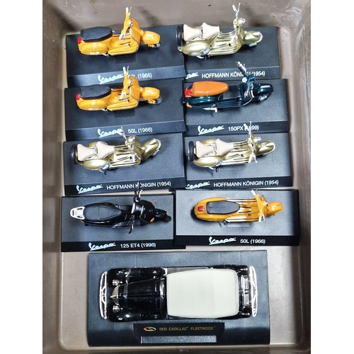 141 - DIE CAST COLLECTORS MODELS OF VESPA SCOOTERS (Qty Of) Plus DIE CAST MODEL OF A CADILLAC