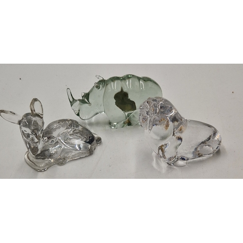 408 - GLASS PAPERWEIGHTS FASHIONED AS THREE ANIMALS