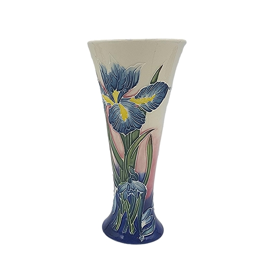 122A - OLD TUPTON WARE TUBELINED Large 20cm TRUMPET VASE IN THE IRIS FLOWER DESIGN (Product Code 1298) (As ... 