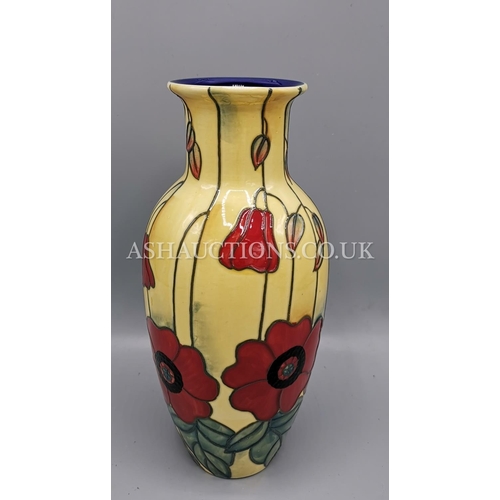 128 - OLD TUPTON WARE TUBELINED Large 21cm VASE IN THE YELLOW POPPY DESIGN  (Product Code 1692) (As New , ... 
