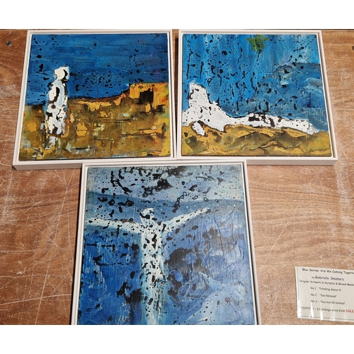 182 - FRAMED Extra Large 32cm x 32cm ORIGINAL ACRYLIC/MULTIMEDIA PAINTINGS (3) (No One) 