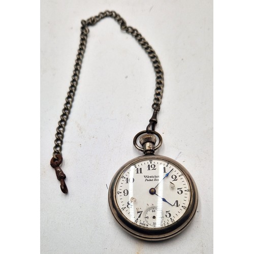 198 - WHITE METAL CASED POCKET WATCH And WATCH CHAIN